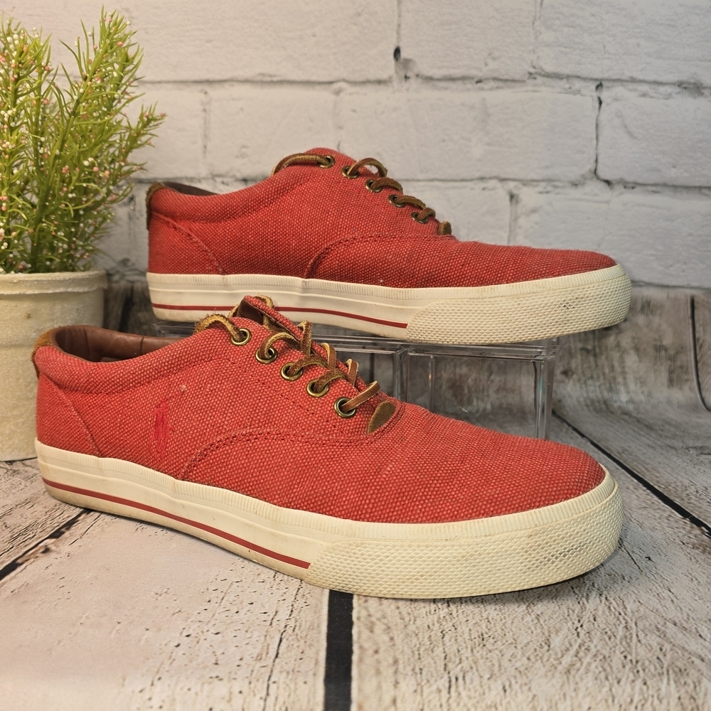 POLO RALPH LAUREN VAUGHN RED CANVASLACE UP SNEAKER NAUTICAL PREPPY MENS 8.5